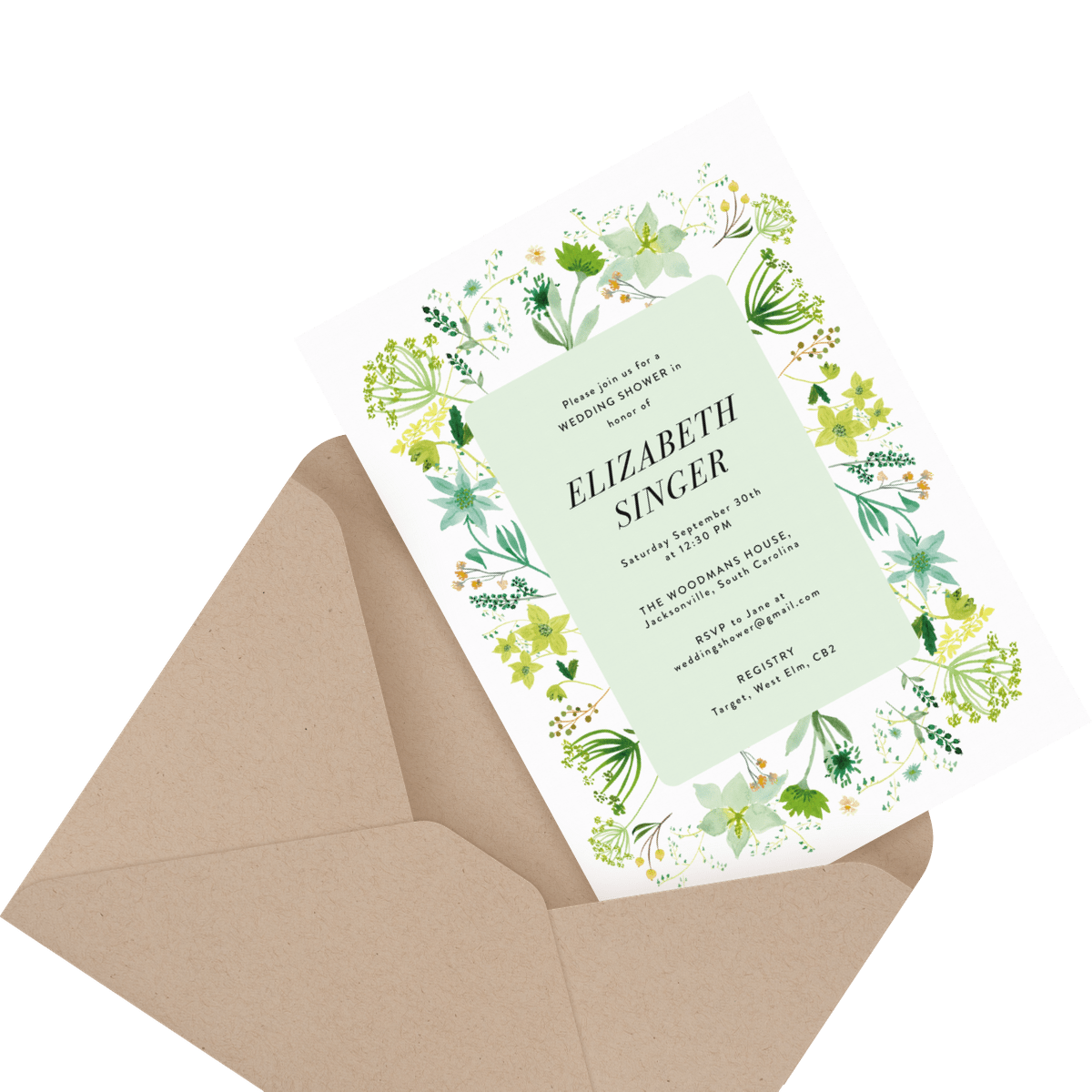 charcoal custom invitation in envelope