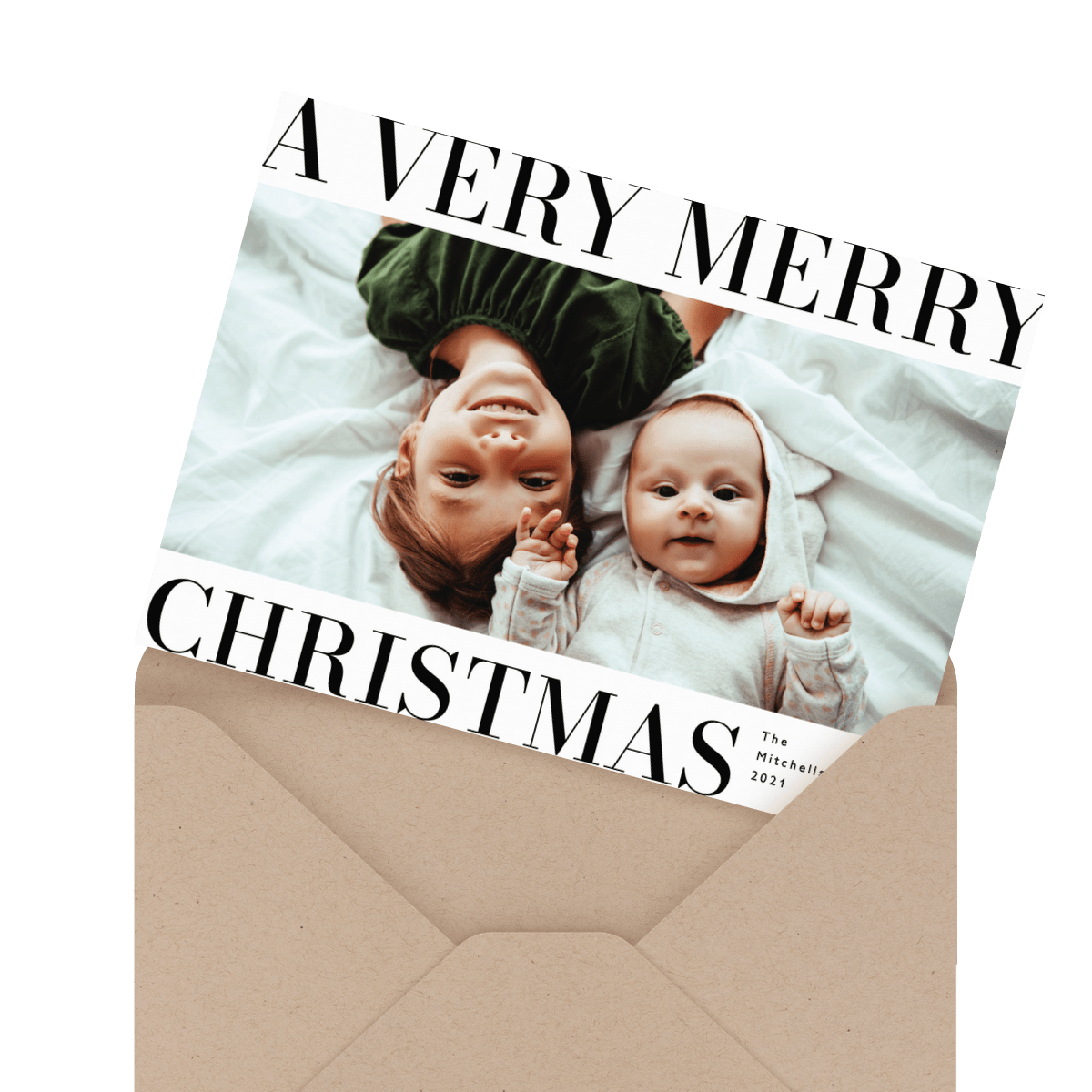 vintage christmas card in envelope