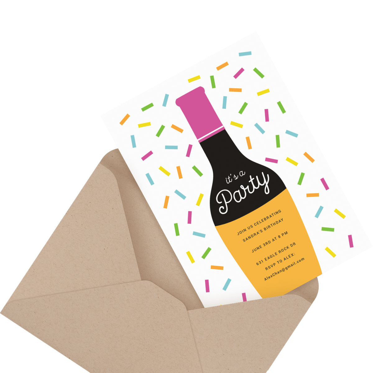 charcoal custom invitation in envelope