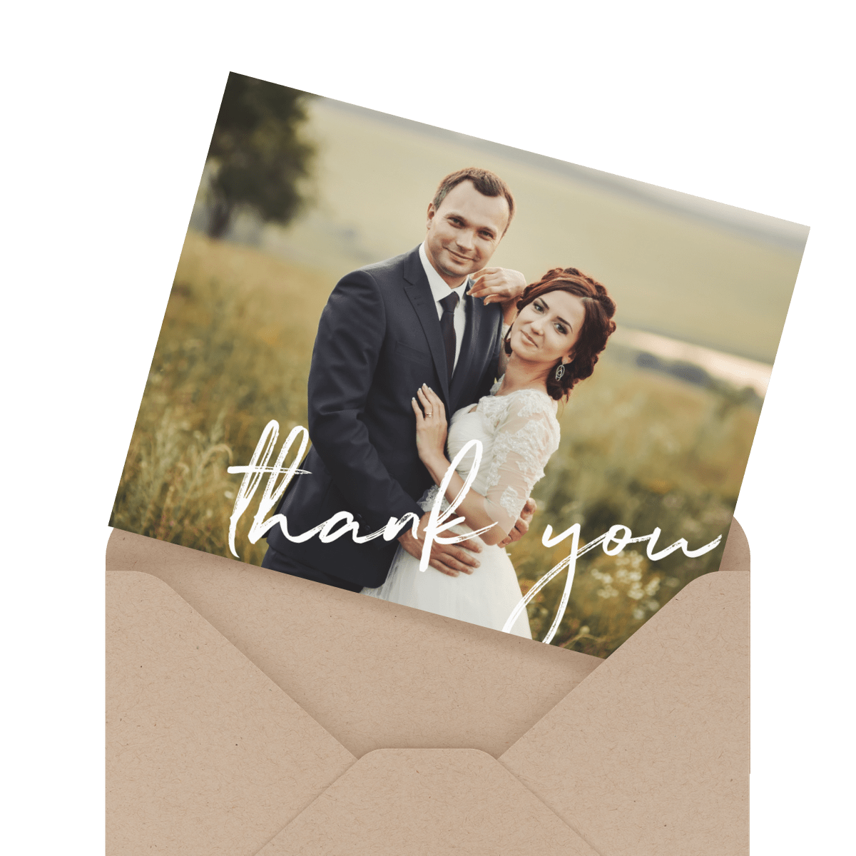 beautiful floral script wedding thank you card