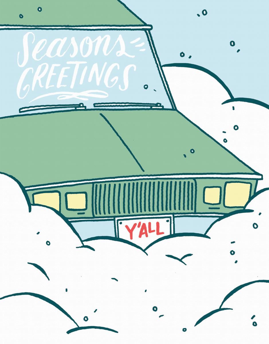 car in snow funny seasons greeting card