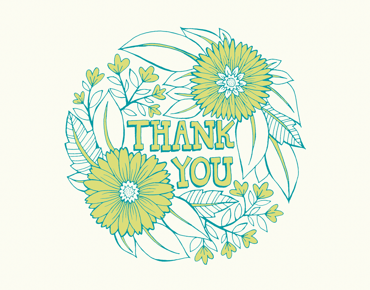 Green Outlined Bouquet Thank You Card