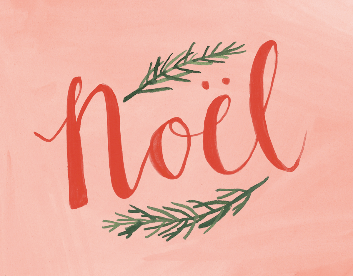 beautiful red noel and pine branches christmas card