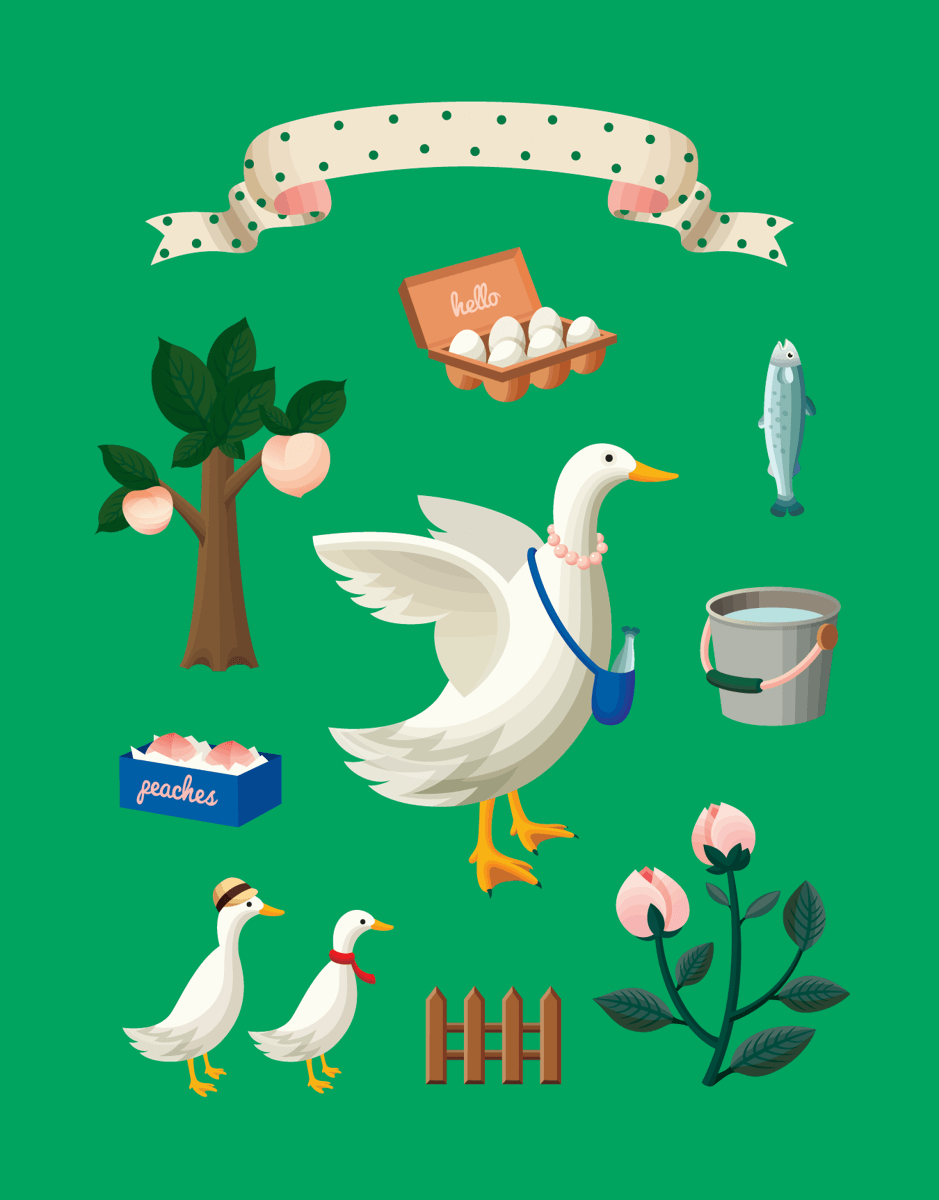 Charming Green Geese Art Card