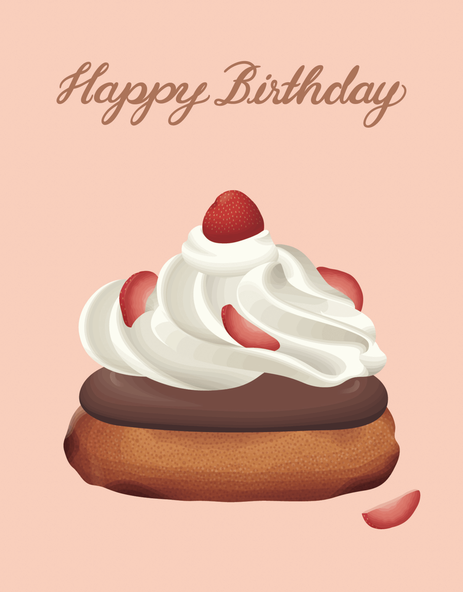 Strawberry Donut Happy Birthday Card
