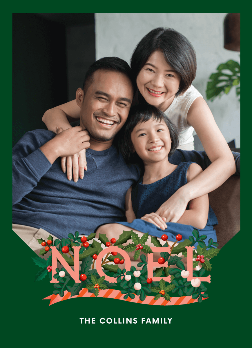 green-wreath-noel-holiday-photo-card