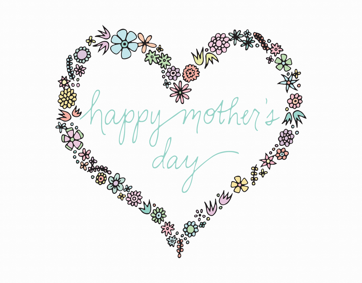 Pretty floral heart wreath mother's day card