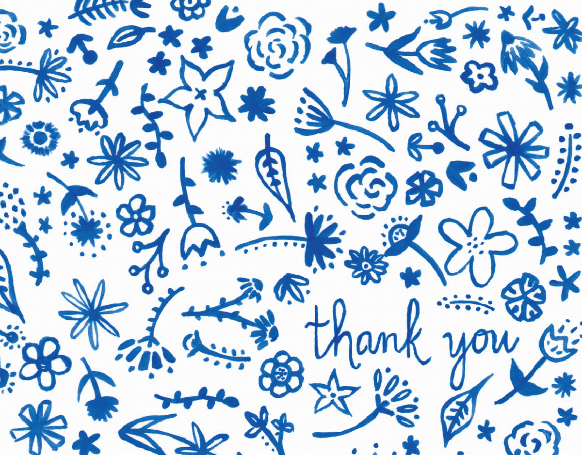 Blue floral thank you card