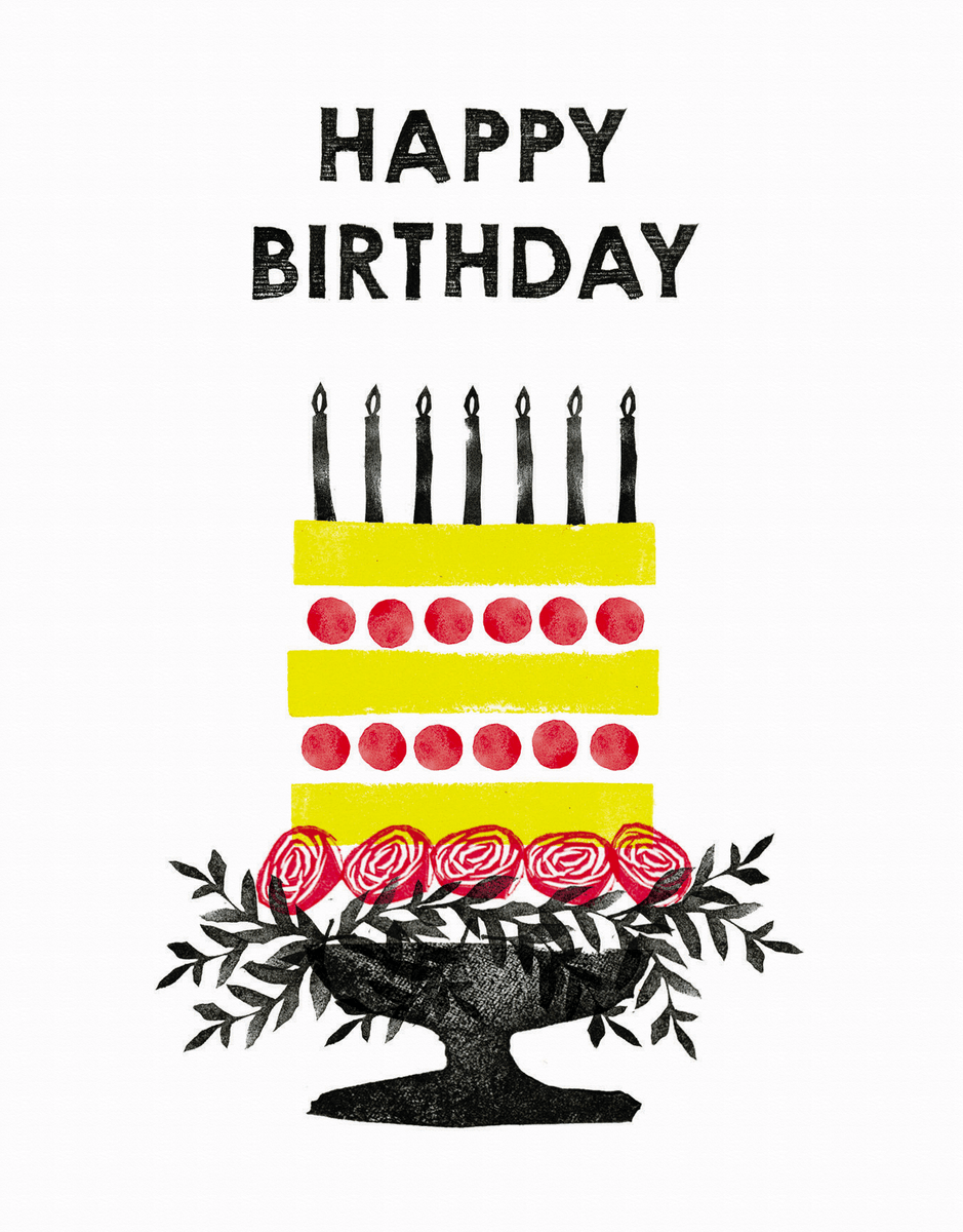 Block Print Happy Birthday Cake
