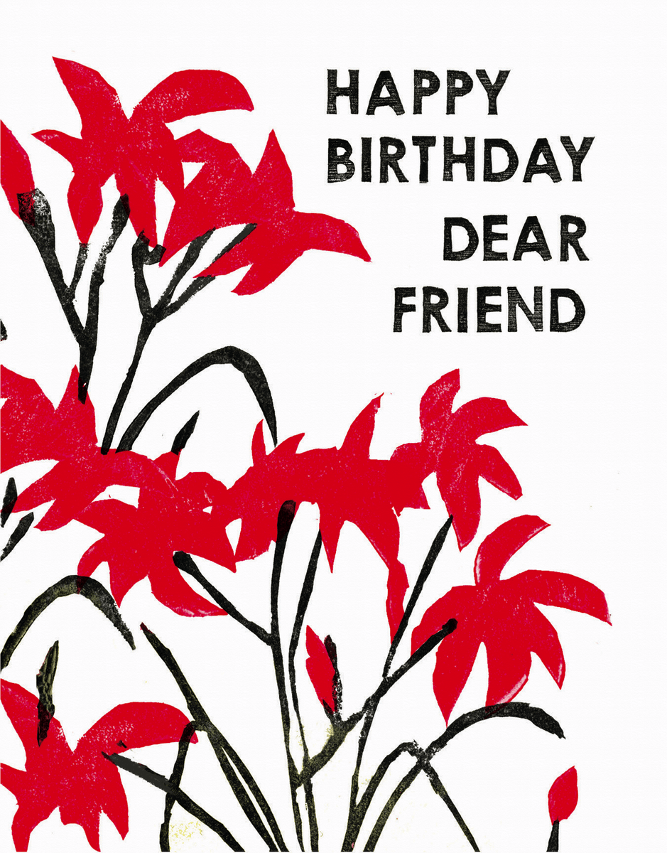 Block Print Happy Birthday Dear Friend