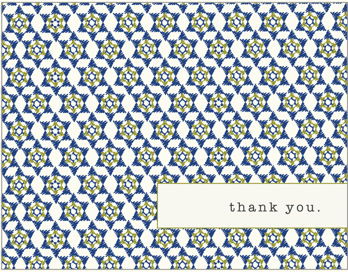 Blue Star of David Pattern Bar Mitzvah thank you card