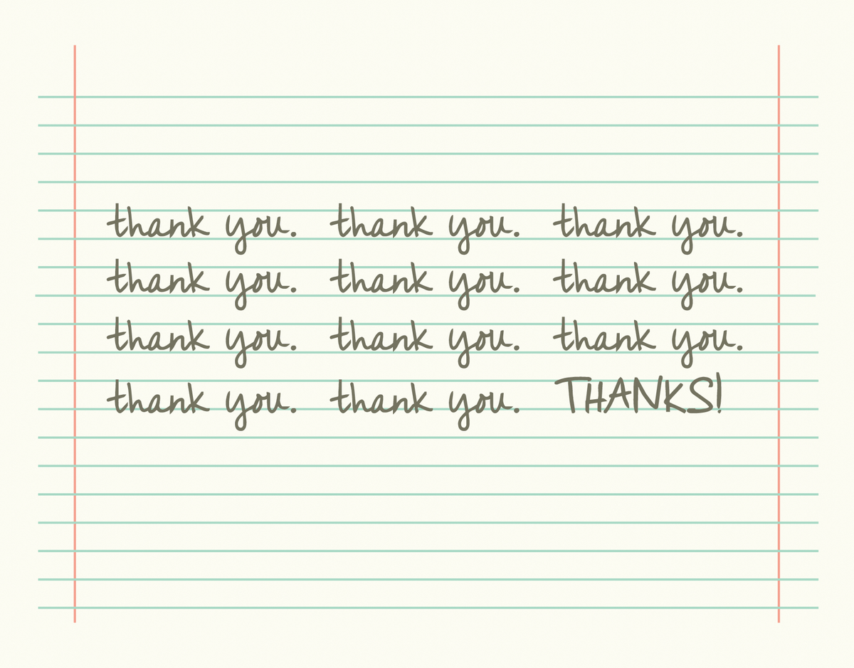 Cursive Thank You on College Ruled Note