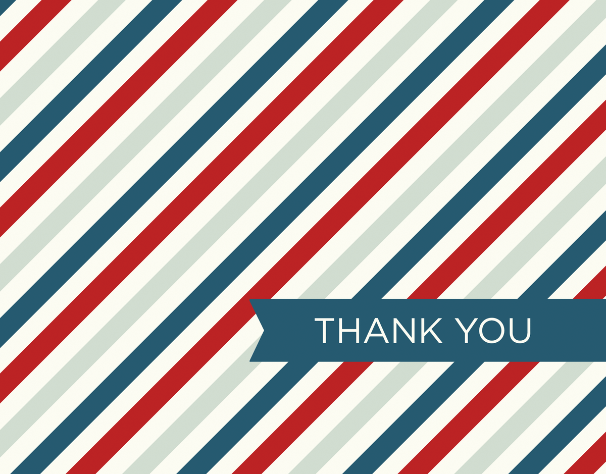 Red White and Blue Diagonal Stripes thank you note