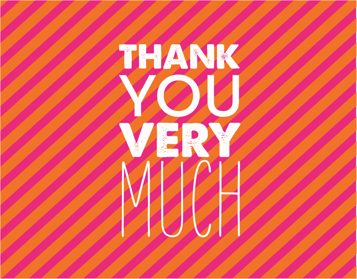 Modern Thank You card with pink Stripes