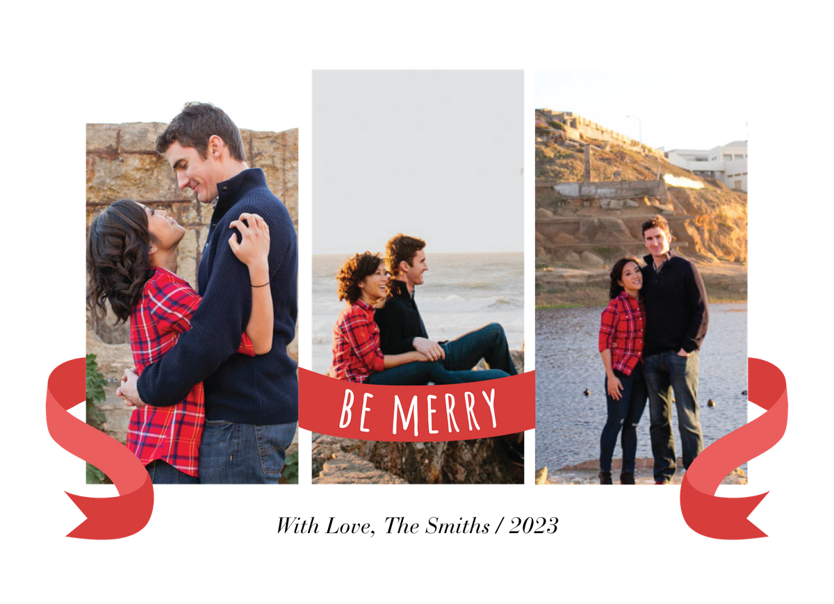 red be merry ribbon photo holiday card 