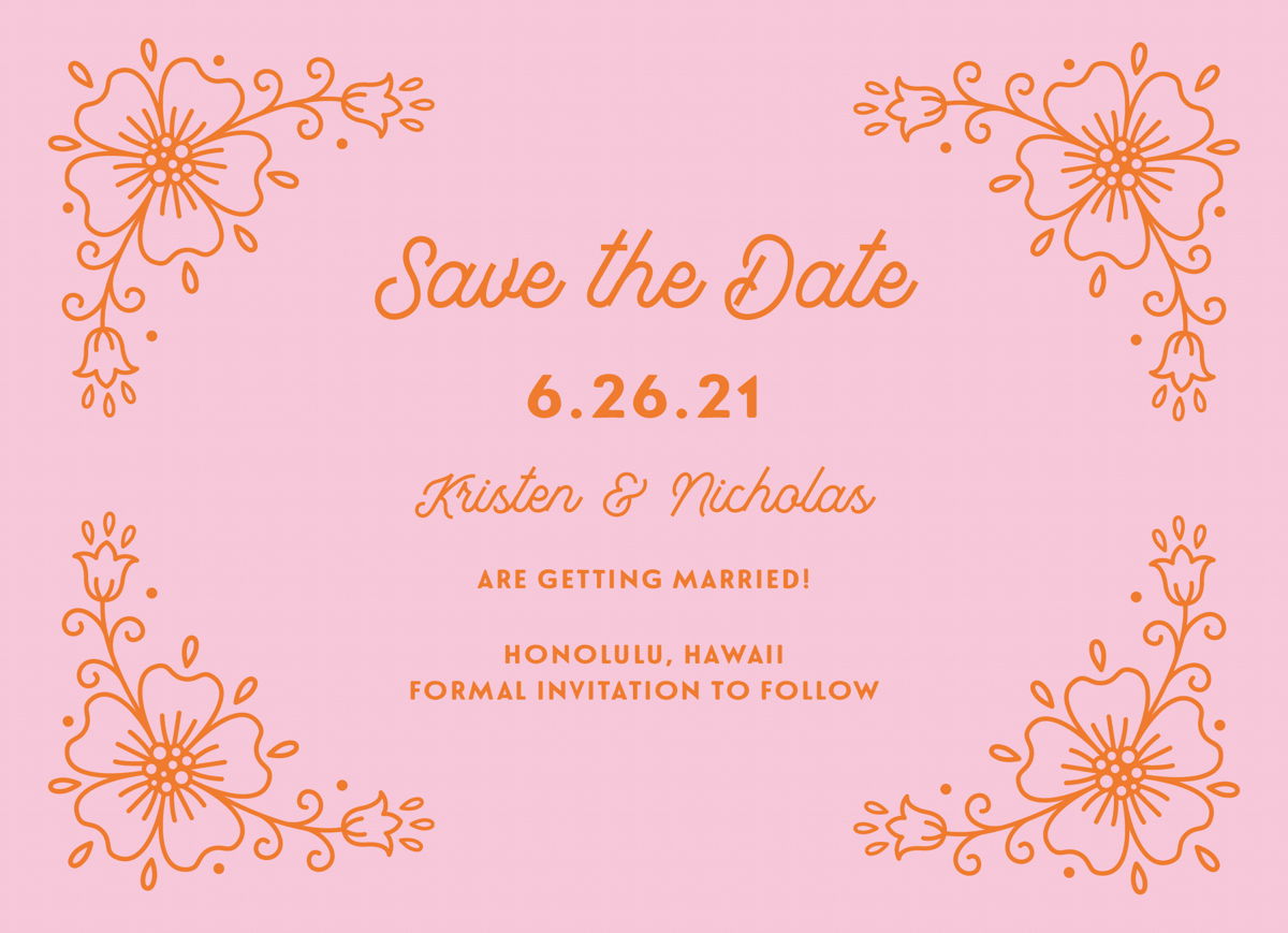 Orange & Pink Floral Save The Date