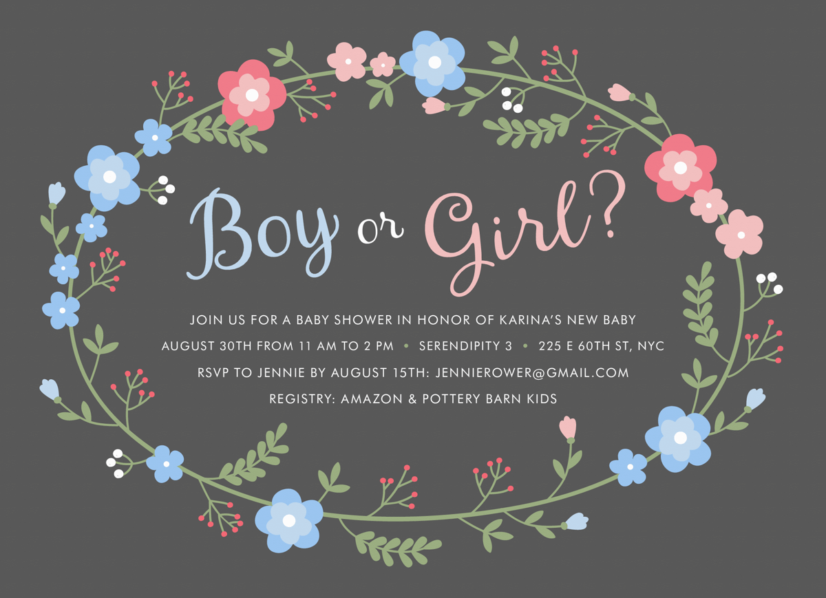 Boy or Girl Wreath Baby Shower Invite
