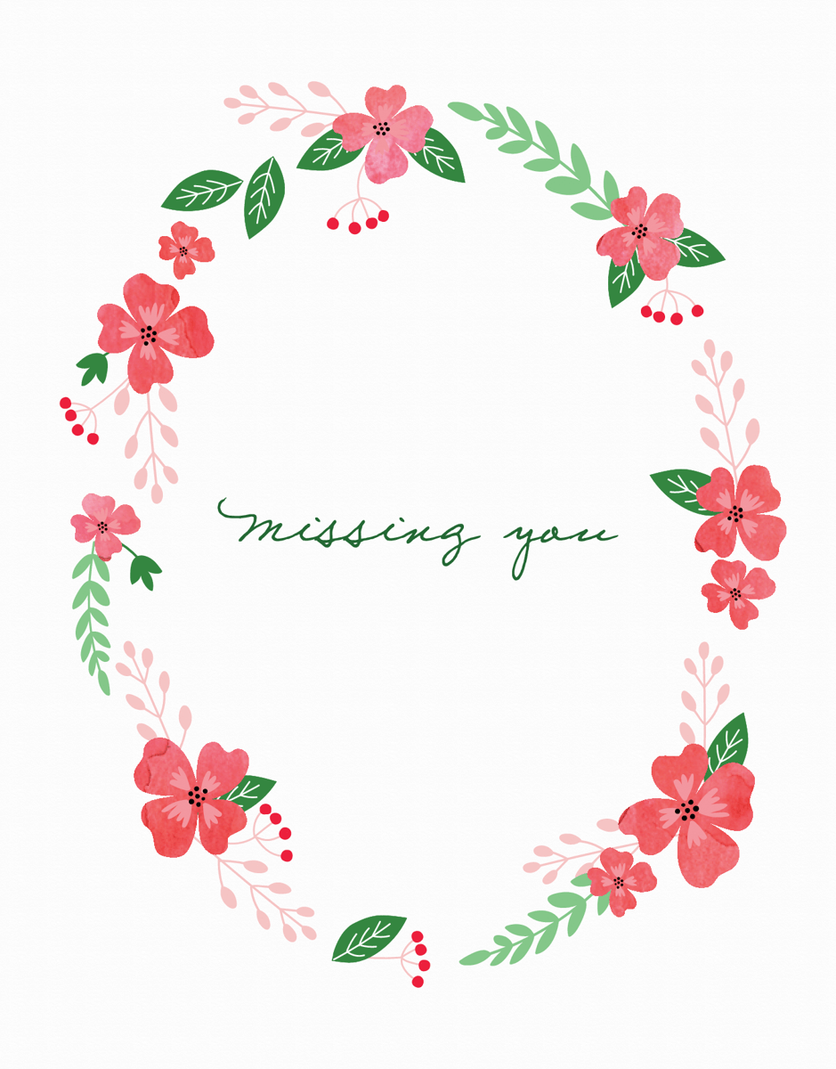 Floral Wreath Missing You Card