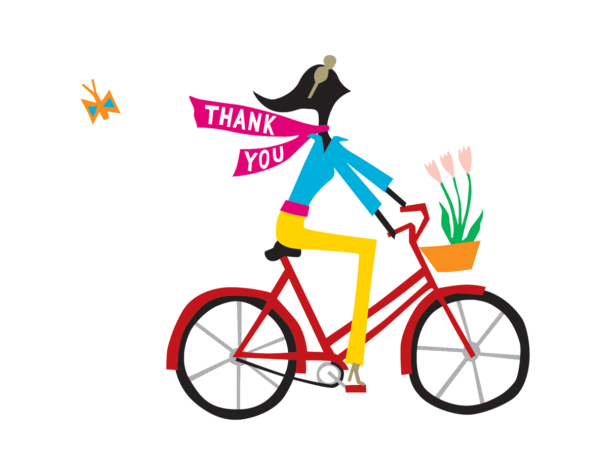 Girl on Bicycle Thank You Card