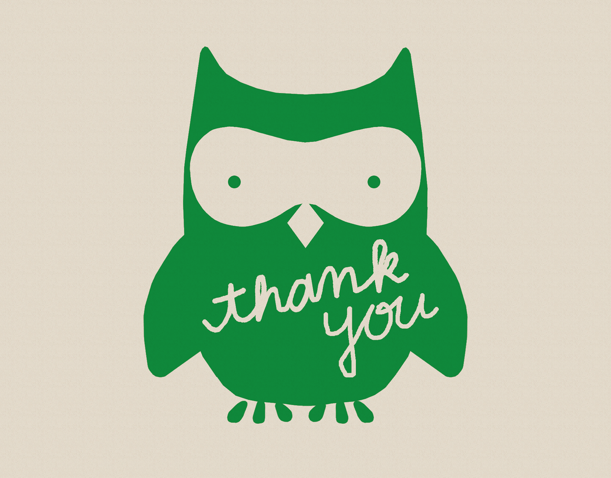 Green Owl Thank You Card