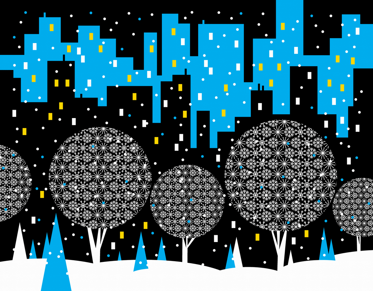 Snowy City Scape Holiday Stationery