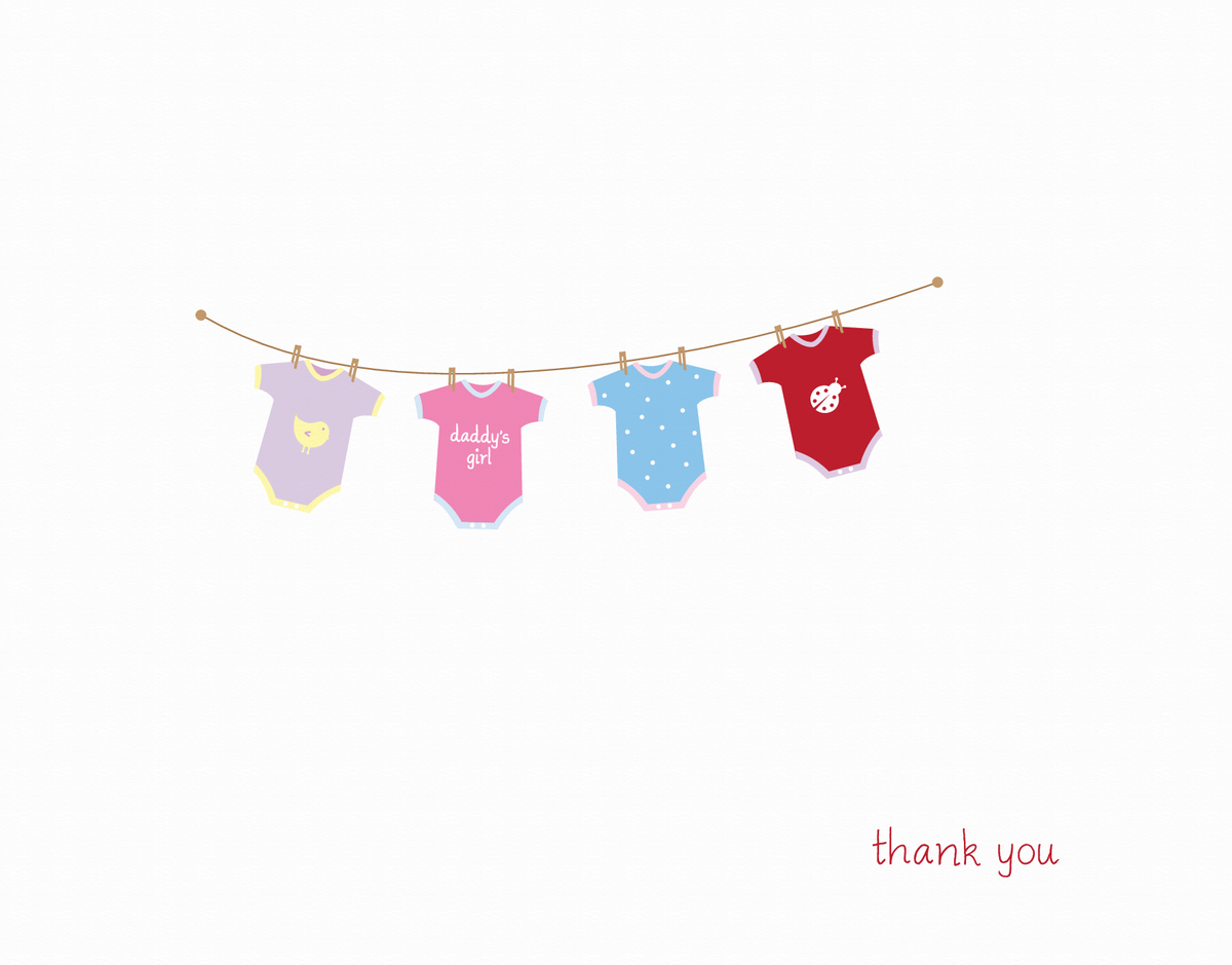 Baby Girl Clothes Line Thank You Card