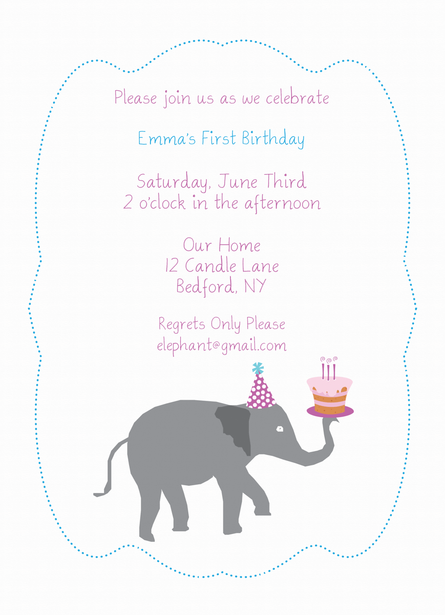 Elephant Cake Birthday Invitation