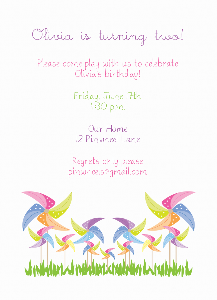 Girl's Pinwheel Birthday Invitation