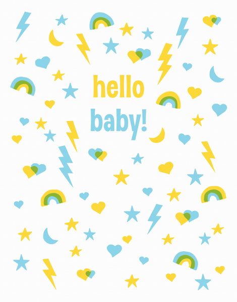 Rainbows and Stars Welcome Blue Baby Card