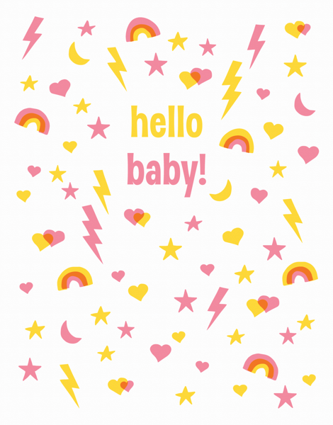 Rainbows and Stars Welcome Pink Baby Card