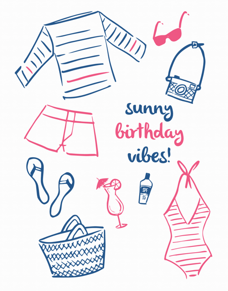 Hand Drawn Beach Birthday Card