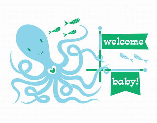 Charming Baby Octopus Welcome Baby Card
