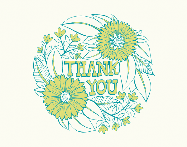 Green Outlined Bouquet Thank You Card