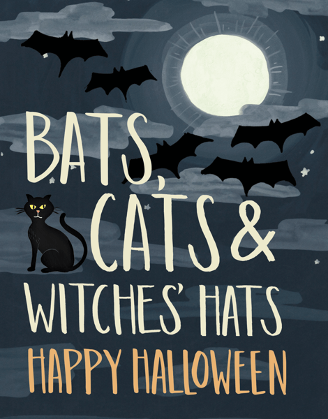 Bats and Cats Halloween Card