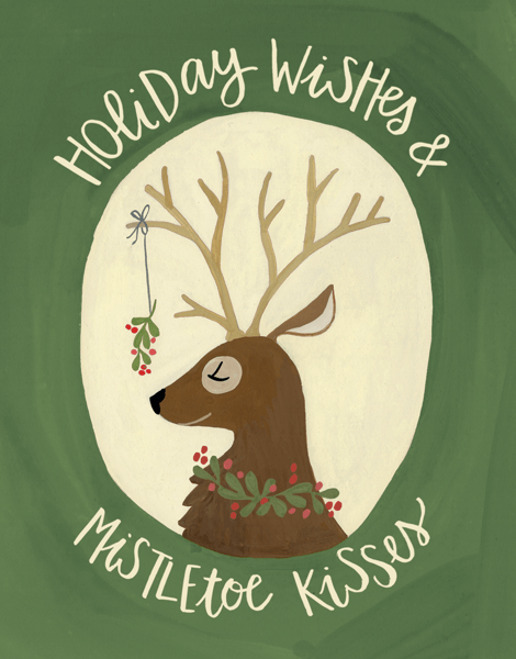 hand painted mistletoe holiday Card