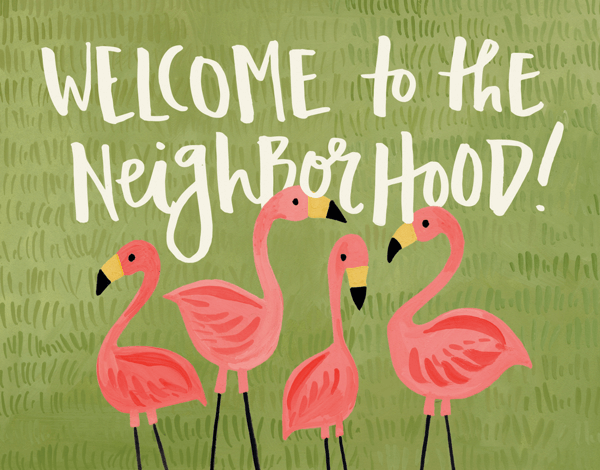 Pink Flamingos Vintage Welcome Card