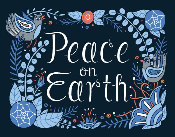 beautiful blue peace on earth greeting card