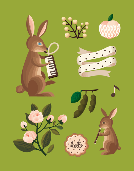 Olive Rabbits Illustration Art Card