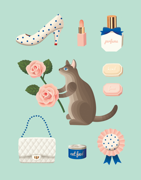 Cute Mint Cat Illustration Art Card