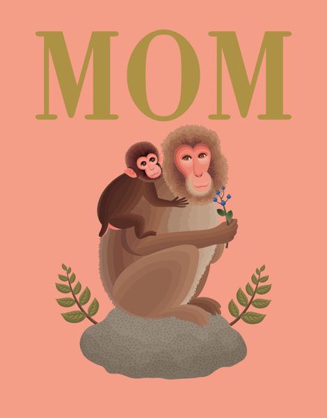 Mom and Baby Monkey Mothers Day Card