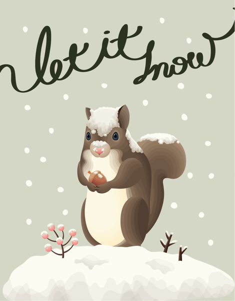 Let It Snow Adorable Squirrel Christmas Card
