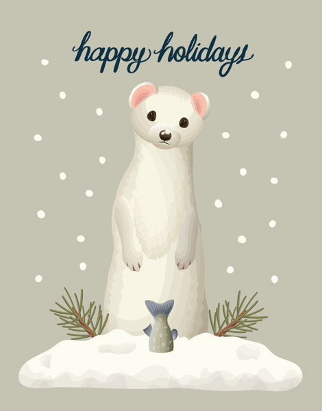 Charming Weasel Happy Holidays Card
