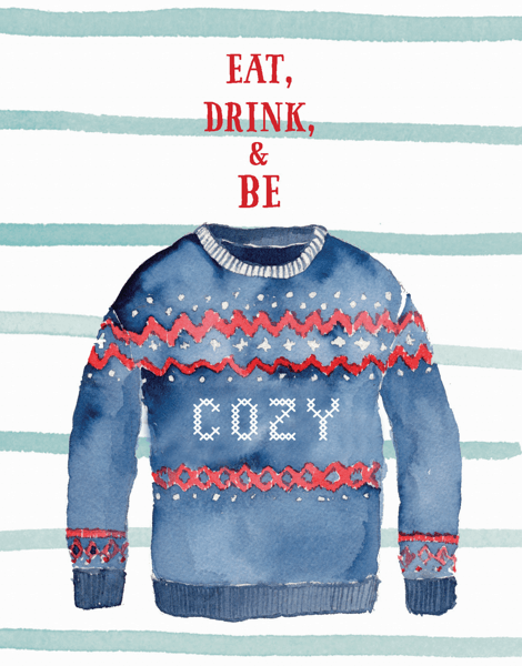 watercolor cozy holiday sweater greeting card