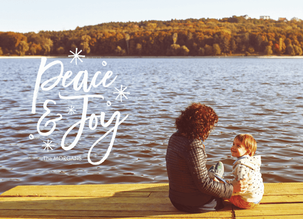 photo holiday card with peace and joy script