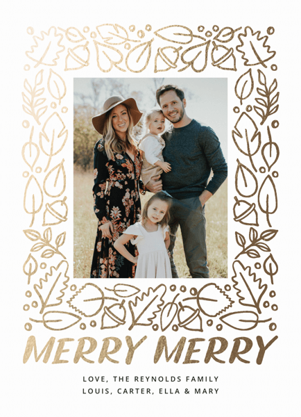 photo holiday card with a gold seasonal frame