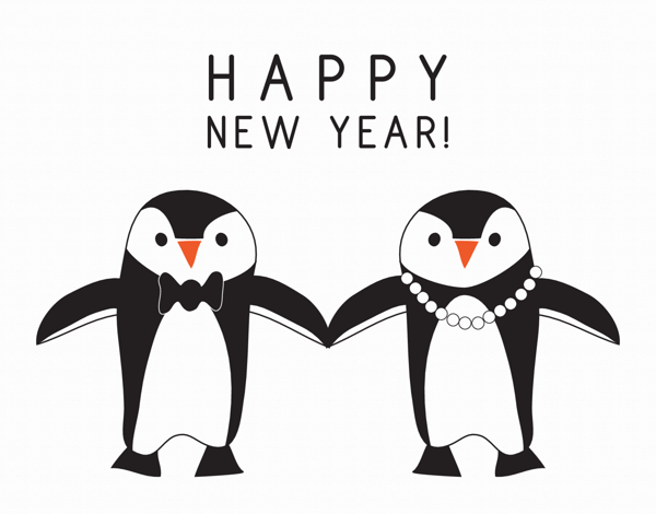 Dressy Penguins Happy New Year Card