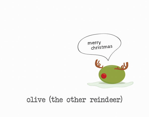 Quirky Olive Reindeer Christmas Card