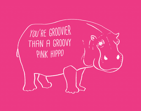 Pink Groovy Hippo Love Card