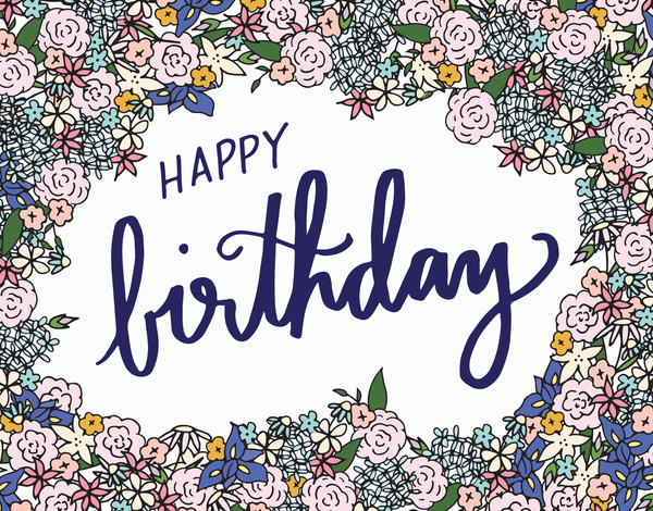 Flower border Happy Birthday Card
