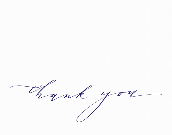 Navy hand lettered thank you card